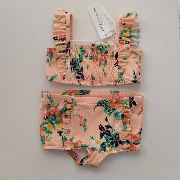 Janie and Jack Other - NWT Janie & Jack 2 piece Peach Floral Ruffle Swim 2T